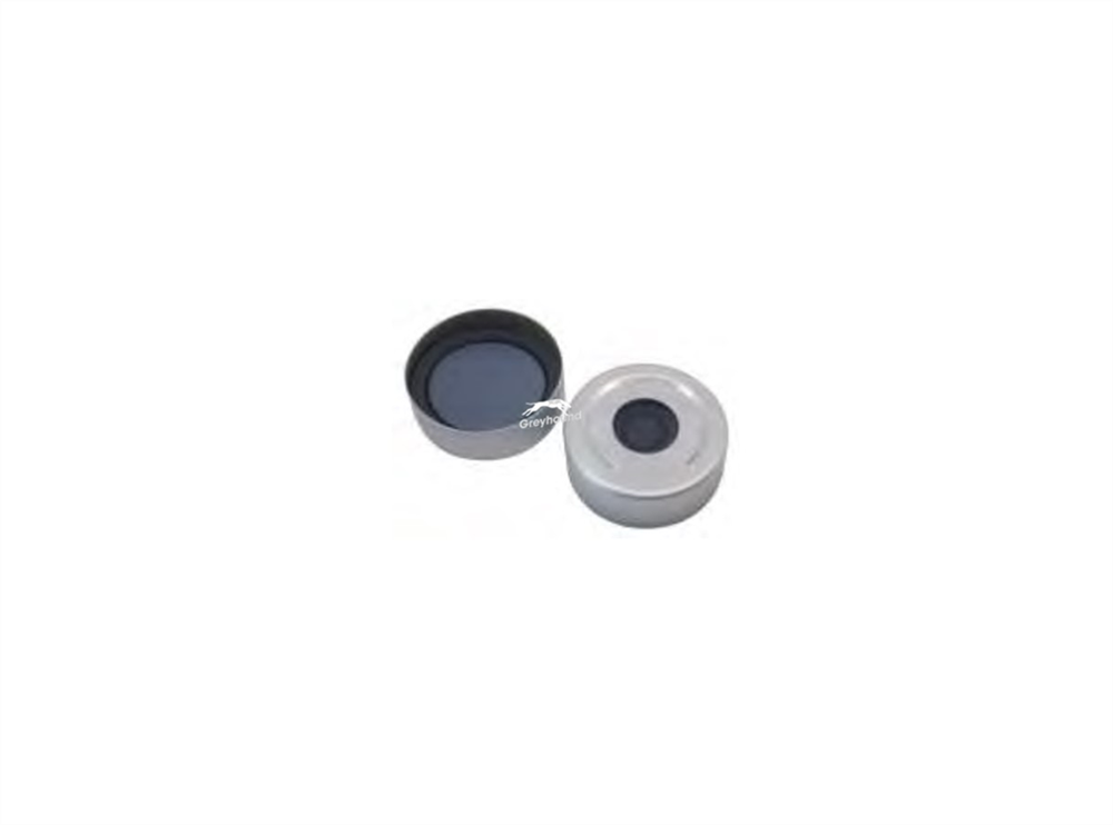 Picture of 20mm Aluminium Headspace Crimp Cap (Silver), with Pre-fitted Pharma-Fix Moulded Grey PTFE/Butyl Septa, 3mm, (Shore A 50)